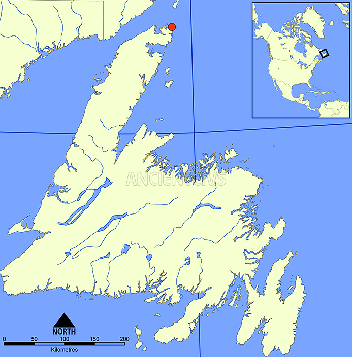 месторасположение на карте поселения Л’Анс-о-Медоуз, Ньюфаундленд